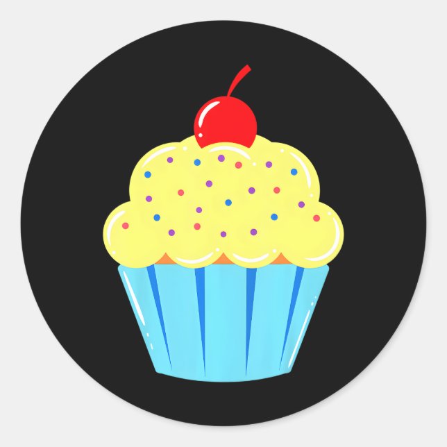 Sticker Rond Cupcake Cerise Glacée Sur Le Haut Pain Fairy Pâtis (Devant)