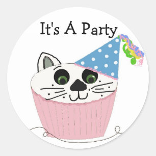 Sticker Rond Cupcake Chat Anniversaire Dit