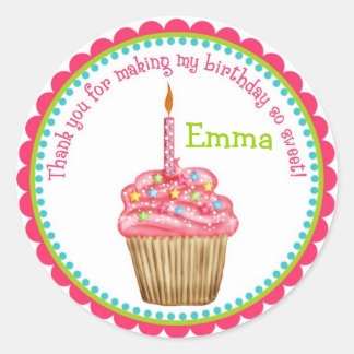 Sticker Rond Cupcake d'anniversaire avec bougie