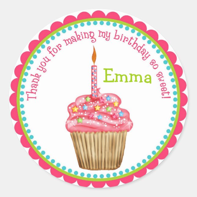 Sticker Rond Cupcake d'anniversaire avec bougie (Devant)