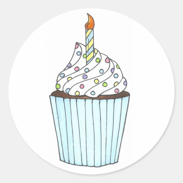 Sticker Rond Cupcake d'anniversaire avec chandeliers (Devant)