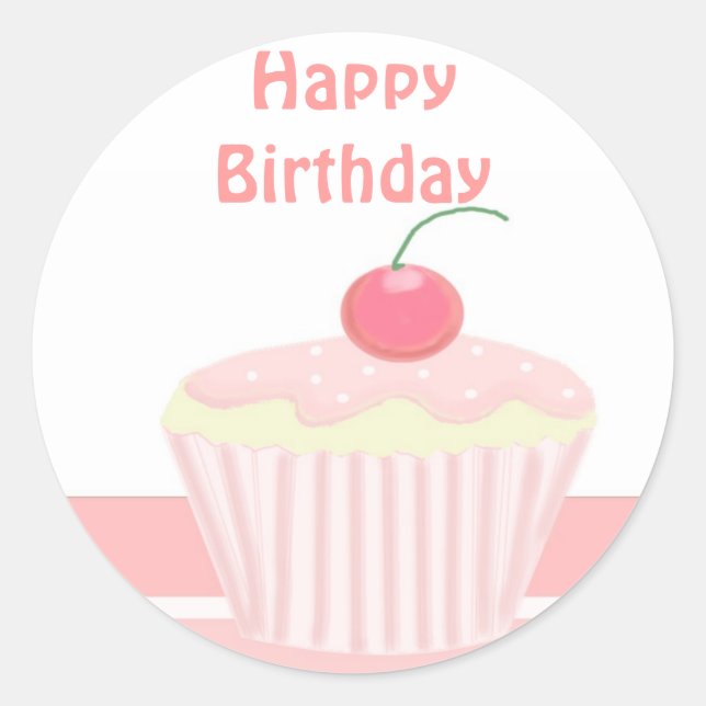 Sticker Rond Cupcake d'anniversaire rose (Devant)