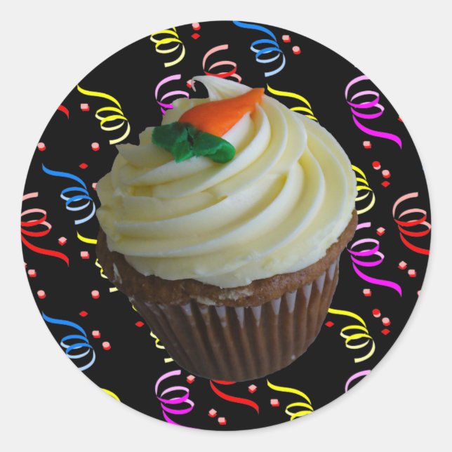 Sticker Rond Cupcake de carottes avec Confetti (Devant)