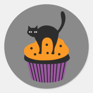 Sticker Rond cupcake de chat d'Halloween