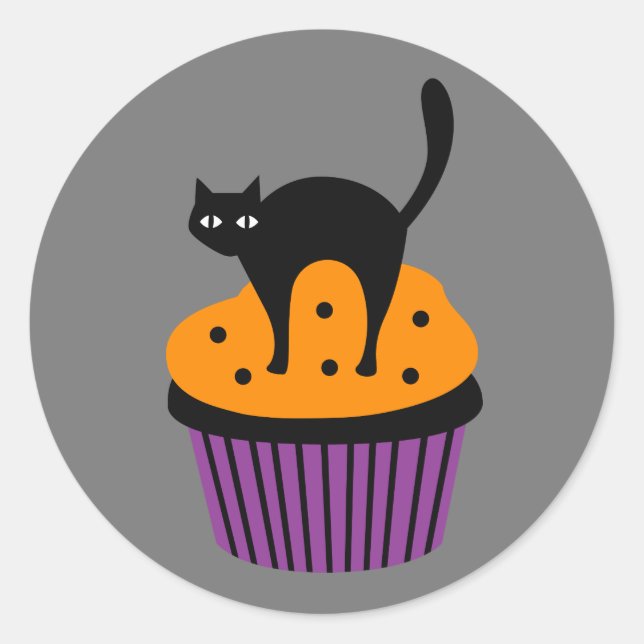 Sticker Rond cupcake de chat d'Halloween (Devant)