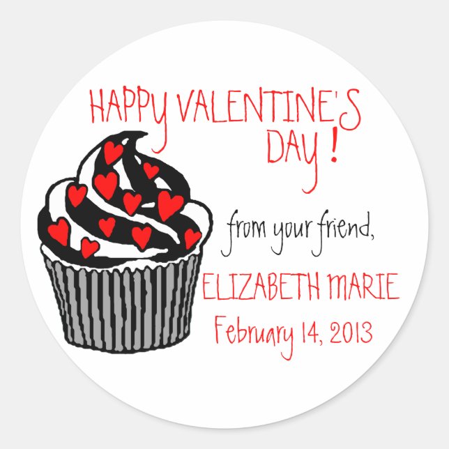 Sticker Rond Cupcake de coeur Saint-Valentin (Devant)