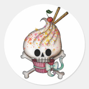 Sticker Rond Cupcake de crâne doux