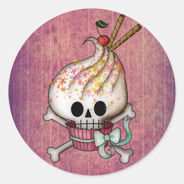 Sticker Rond Cupcake de crâne doux (Devant)