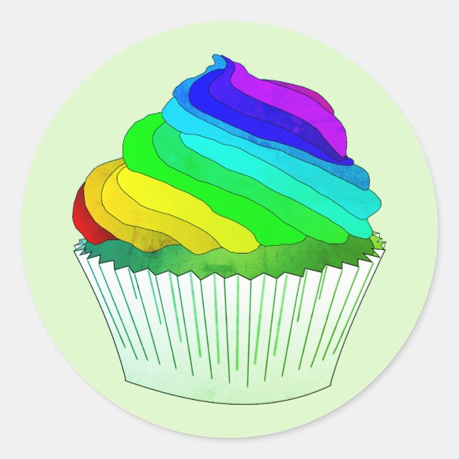 Sticker Rond Cupcake de givre arc-en-ciel (Devant)