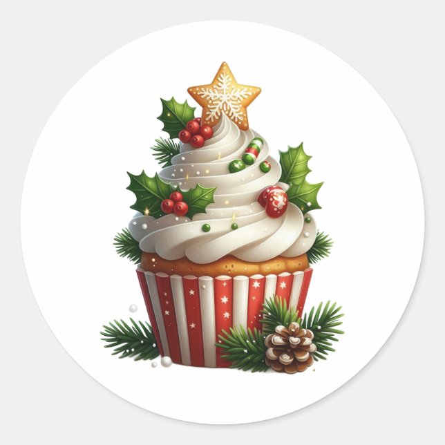 Sticker Rond Cupcake de Noël Simple Saisonnière (Devant)