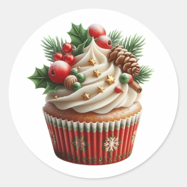 Sticker Rond Cupcake de Noël Vacances  (Devant)