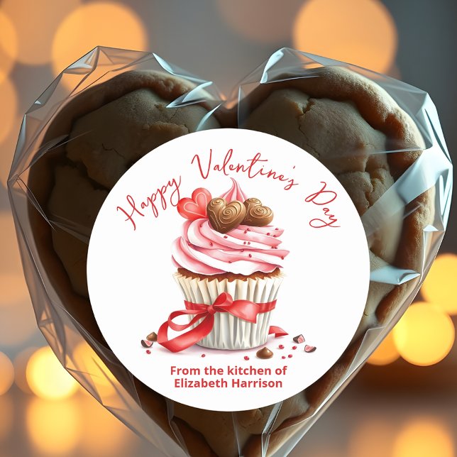 Sticker Rond Cupcake de Saint Valentin avec Coeurs de bonbons a (Créateur téléchargé)