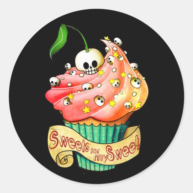 Sticker Rond Cupcake doux et mort crâne (Devant)