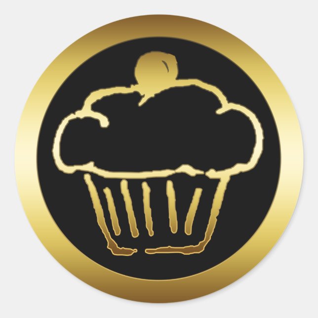 STICKER ROND CUPCAKE EN OR (Devant)