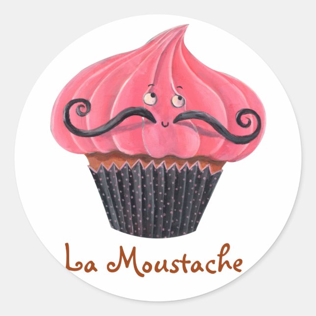 Sticker Rond Cupcake et La Mustache (Devant)