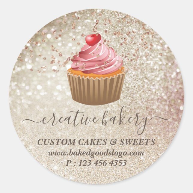 Sticker Rond Cupcake étincelante or pâtisserie (Devant)
