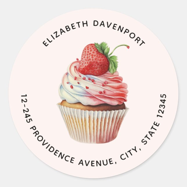 Sticker Rond Cupcake fraise Sweet Dessert Adresse (Devant)