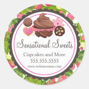Sticker Rond Cupcake Gâteau Gâteau Pop Framboise Boulangerie Ca