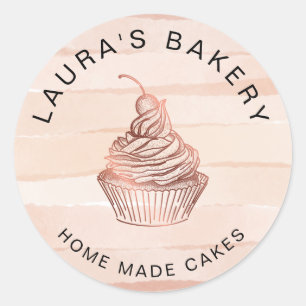 Sticker Rond Cupcake Home Bakery Rustic Vintage
