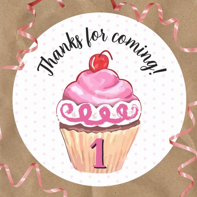 Sticker Rond Cupcake Merci Rose fille 1er anniversaire (Créateur téléchargé)