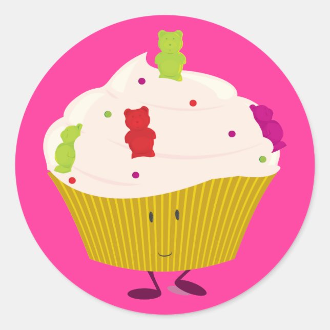 Sticker Rond cupcake pour ours gummy souriant (Devant)