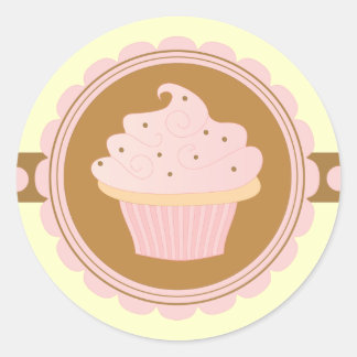 Sticker Rond Cupcake rose