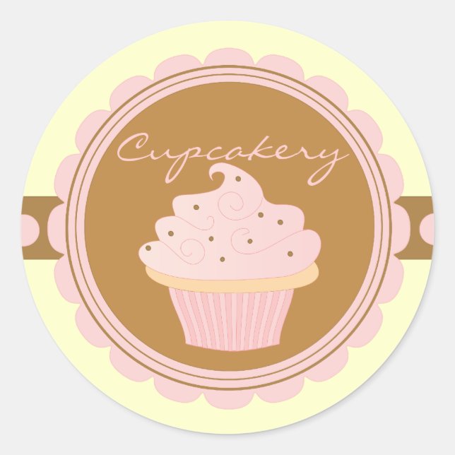 Sticker Rond Cupcake rose (Devant)