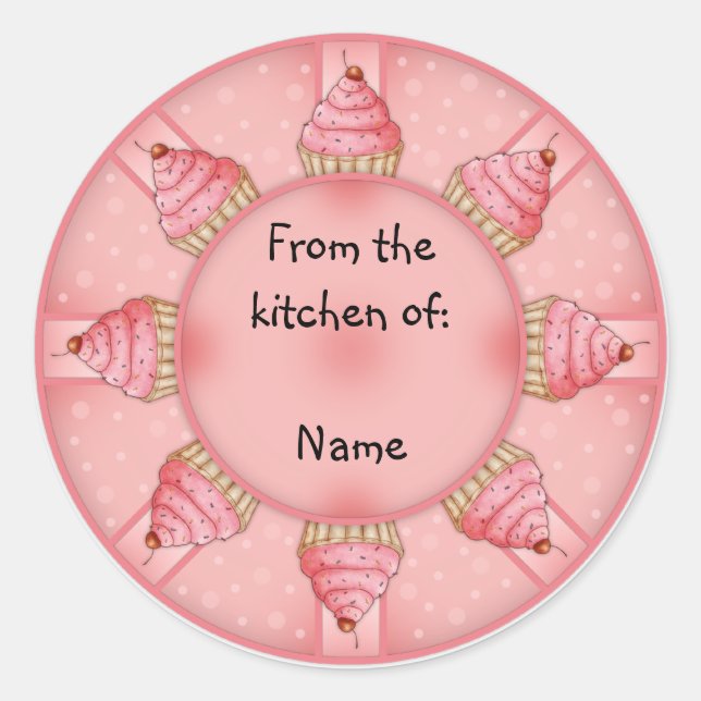 Sticker Rond Cupcake rose (Devant)
