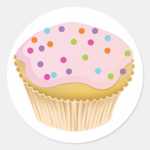 Sticker Rond Cupcake rose