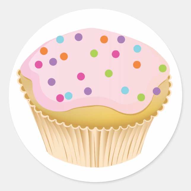 Sticker Rond Cupcake rose (Devant)