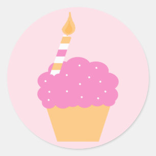 Sticker Rond Cupcake rose