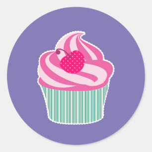 Sticker Rond Cupcake rose avec Poisson Pot