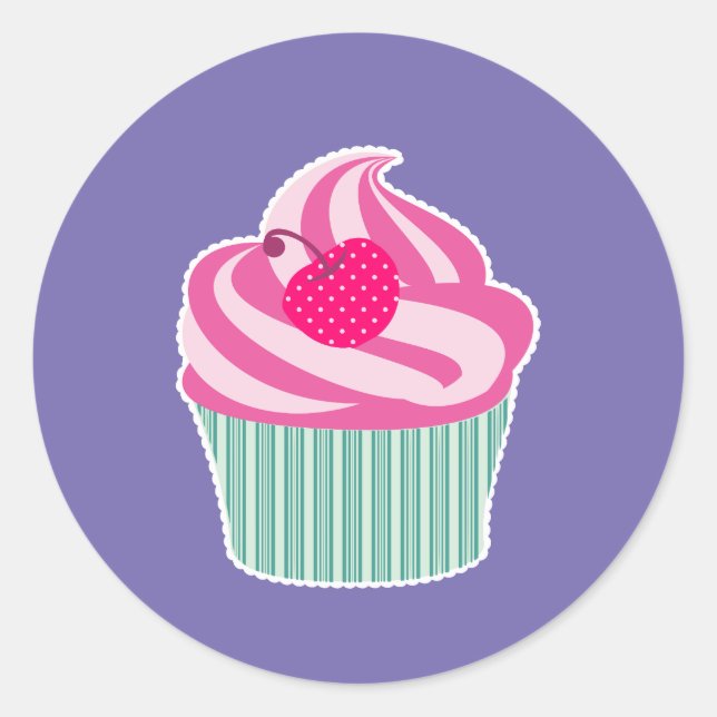 Sticker Rond Cupcake rose avec Poisson Pot (Devant)