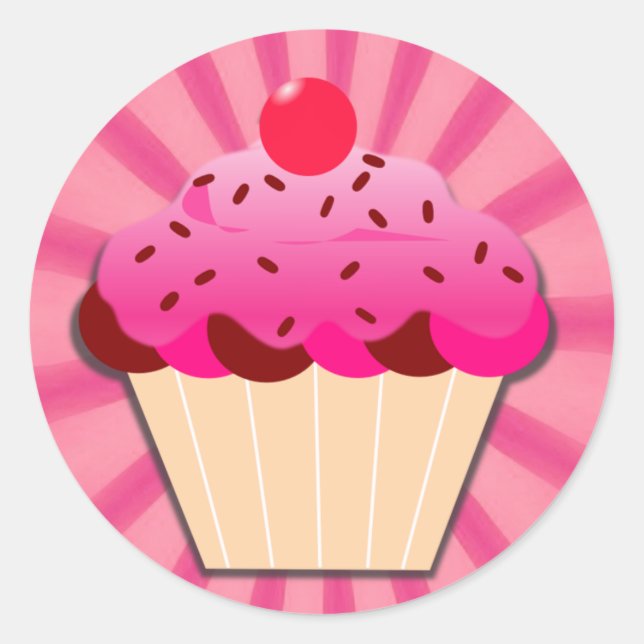 Sticker Rond Cupcake Rose Et Saupoudrer (Devant)