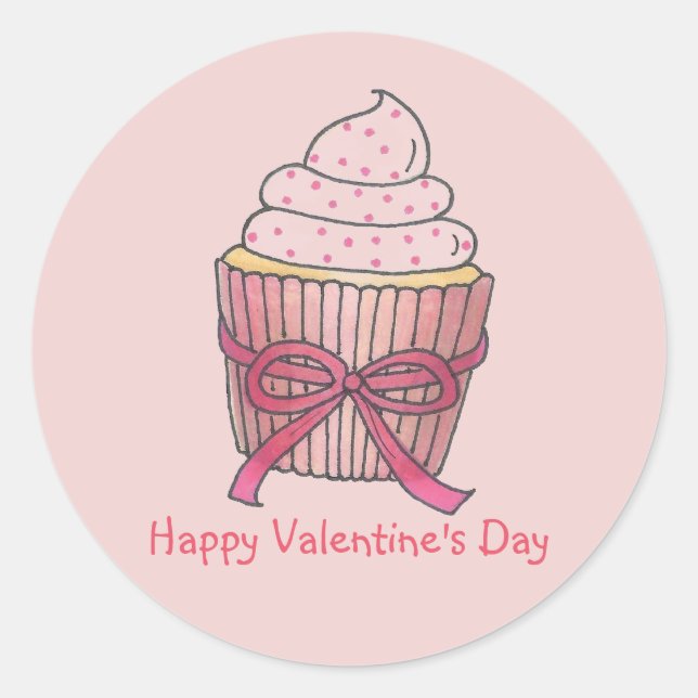 Sticker Rond Cupcake rose givré Saint Valentin Cupcakes Love (Devant)