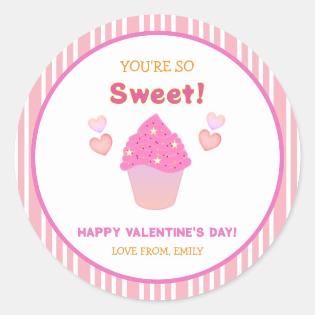 Sticker Rond Cupcake rose mignon Coeurs sucrés Saint-Valentin (Devant)