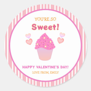 Sticker Rond Cupcake rose mignon Coeurs sucrés Saint-Valentin