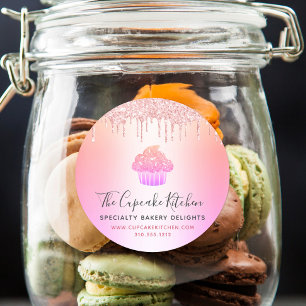 Sticker Rond Cupcake Rose Parties scintillant boulangerie Rainb