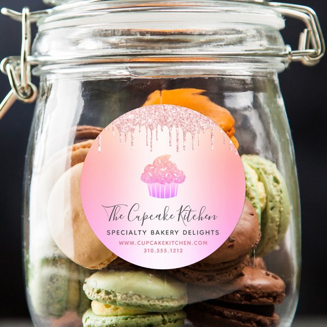 Sticker Rond Cupcake Rose Parties scintillant boulangerie Rainb (Créateur téléchargé)