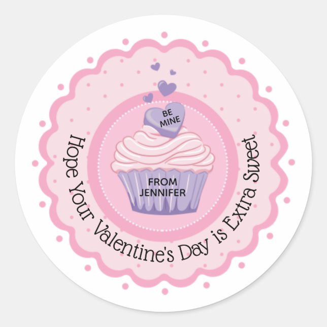 Sticker Rond Cupcake rose Saint-Valentin (Devant)