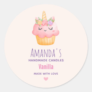 Sticker Rond Cupcake rose Unicorne avec Rose Candle Business