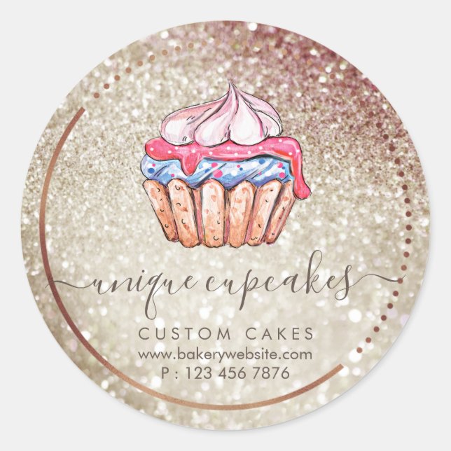 Sticker Rond Cupcake Sparkle Parties scintillant Gold Bokeh (Devant)
