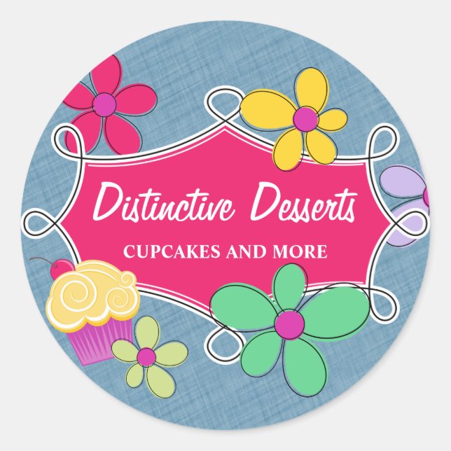 Sticker Rond Cupcake Whimsical Floral Baking Box Seals (Devant)