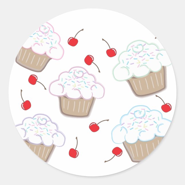 Sticker Rond Cupcakes aux arômes pastel & cerises (Devant)