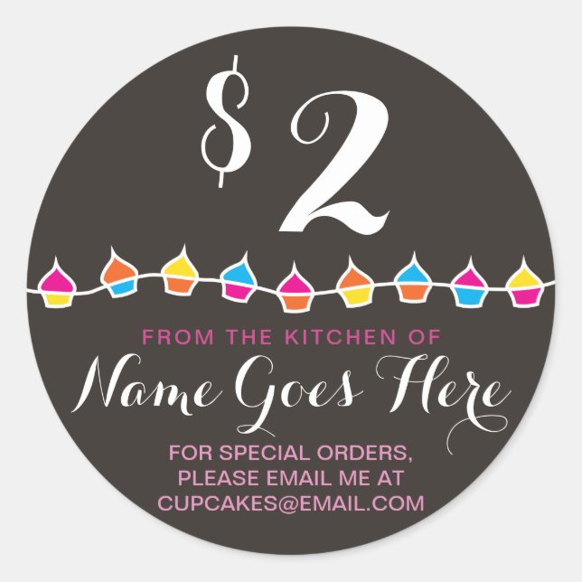 Sticker Rond CUPCAKES de la cuisine des prix (Devant)