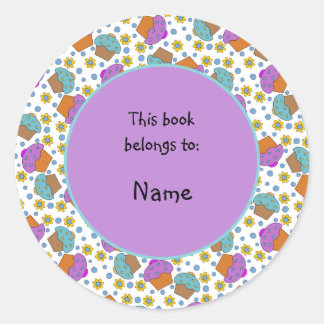 Sticker Rond cupcakes et fleurs mignons et colorés