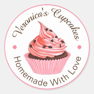Sticker Rond Cupcakes Fait Maison Avec Amour Rose Clair