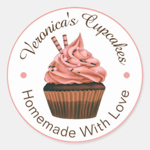 Sticker Rond Cupcakes Maison Avec Amour Saumon Et Brown