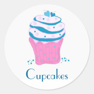 Sticker Rond Cupcakes rose et bleu tourbillon