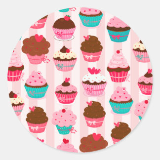 Sticker Rond Cupcakes Rose Moderne Fille